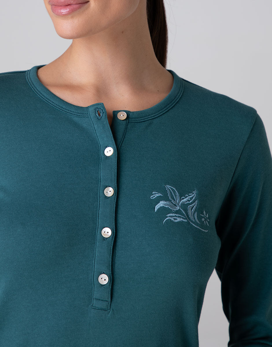 Lovable Serafino camicia notte verde interlock caldo