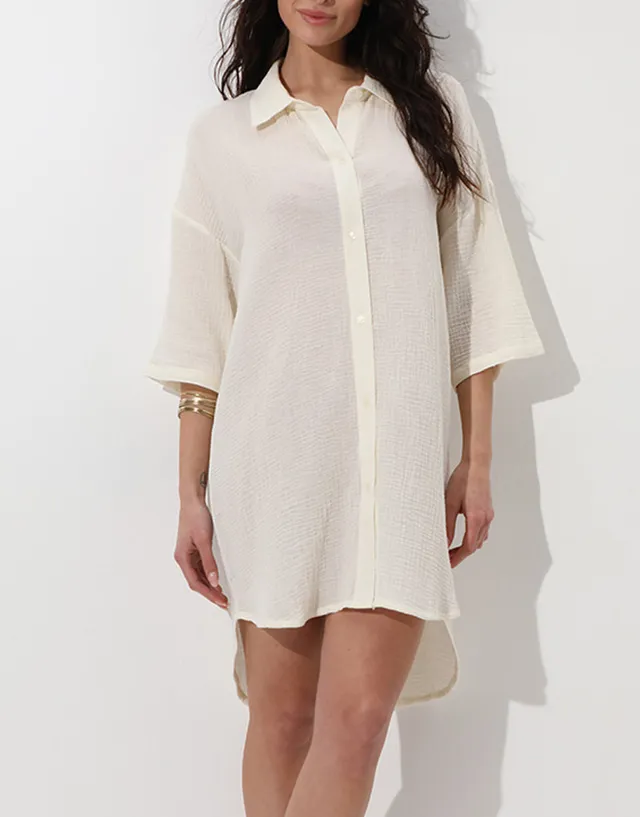 Lovable abito camicia mare cotone bianco seta maniche 3/4