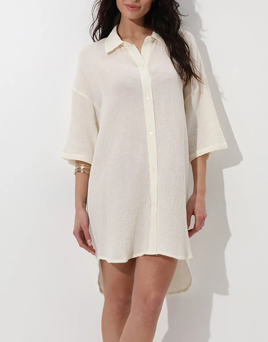 Lovable abito camicia mare cotone bianco seta maniche 3/4