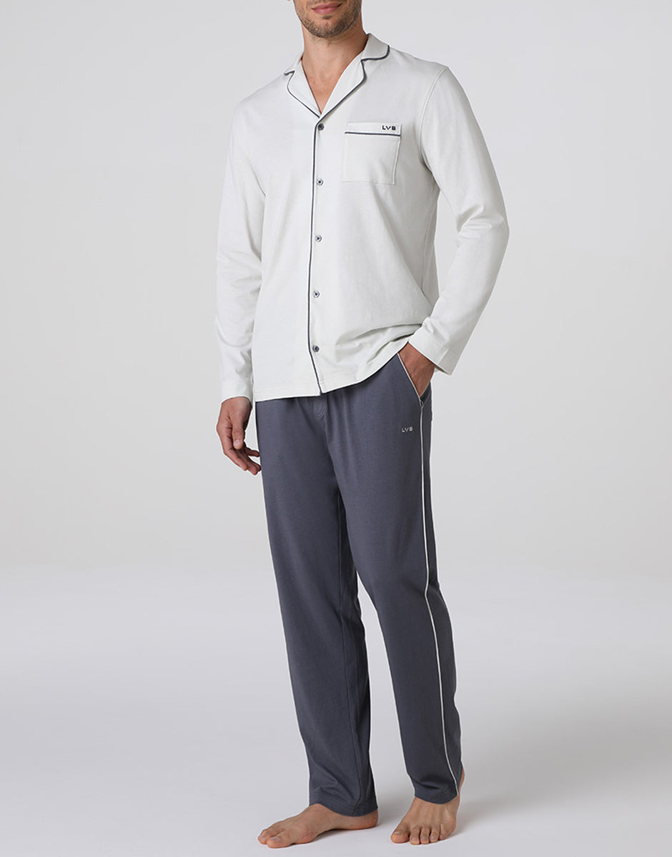 Lovable Man Pigiama Lungo Jersey Grigio Cotone Aperto