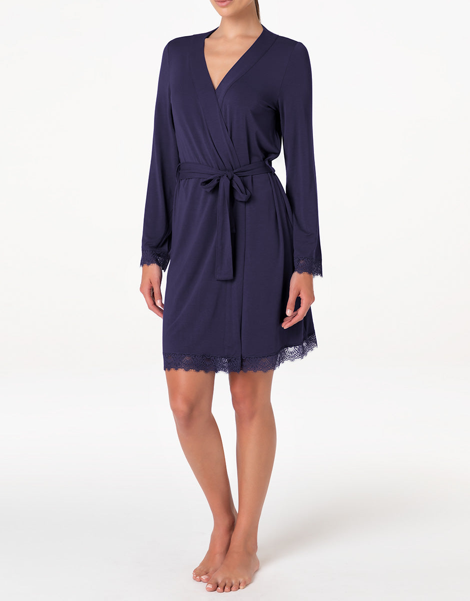 Lovable Elegant Modal vestaglia lunga blu notte pizzo