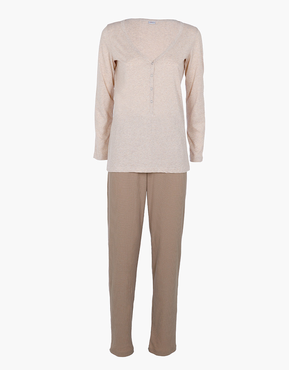 Lovable Serafino pigiama lungo jersey waffle cappuccino