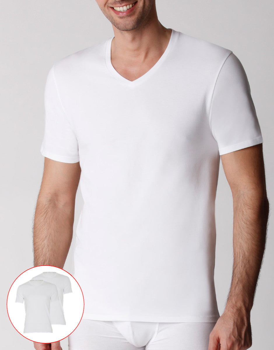 Lovable Man t-shirt scollo a V cotone bio bianco x2
