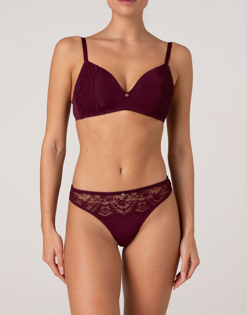Lovable Beauty Lace reggiseno imbottito senza ferretto pizzo vinaccia