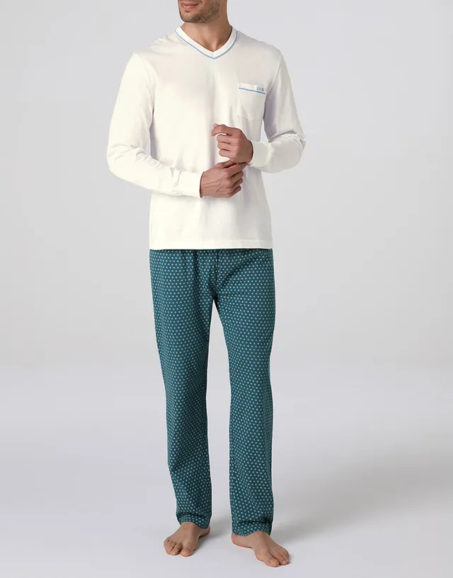 Lovable pigiama lungo uomo jersey avorio scollo a V