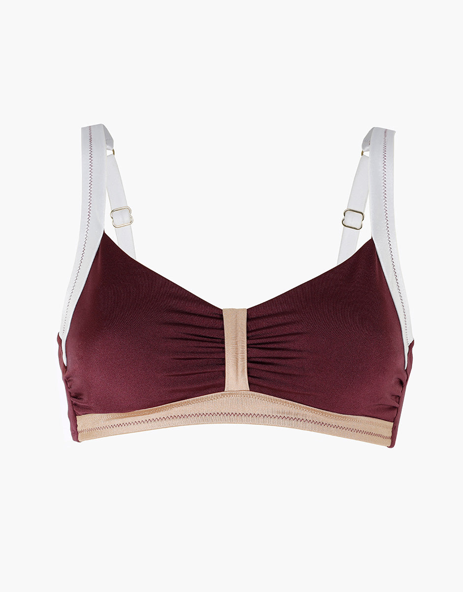 Lovable Shiny Colour Block top costume imbottito vinaccia