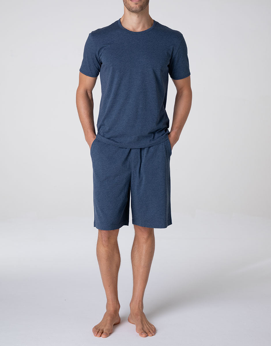 Lovable Man pigiama corto uomo jersey blu melange cotone