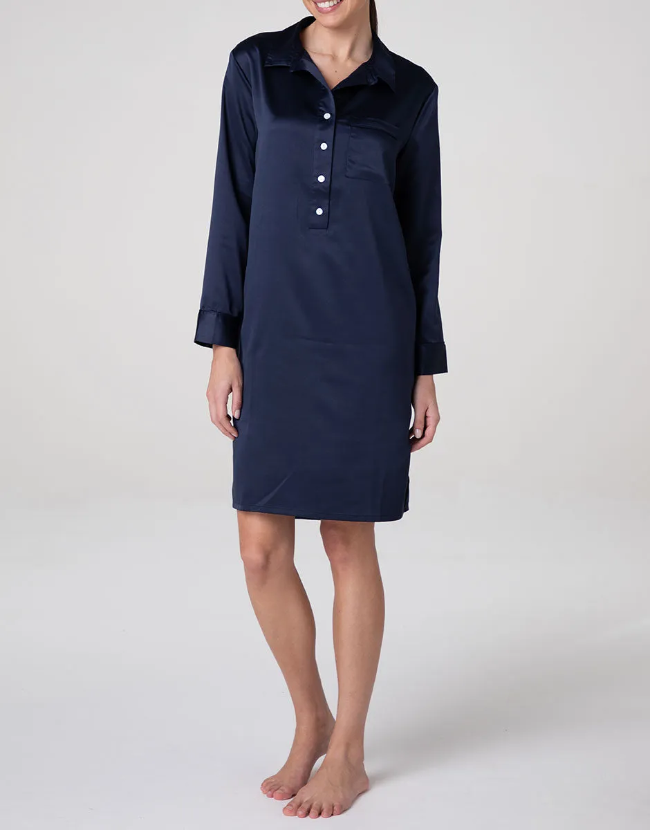 Lovable Satin Serafino camicia da notte manica lunga blu navy