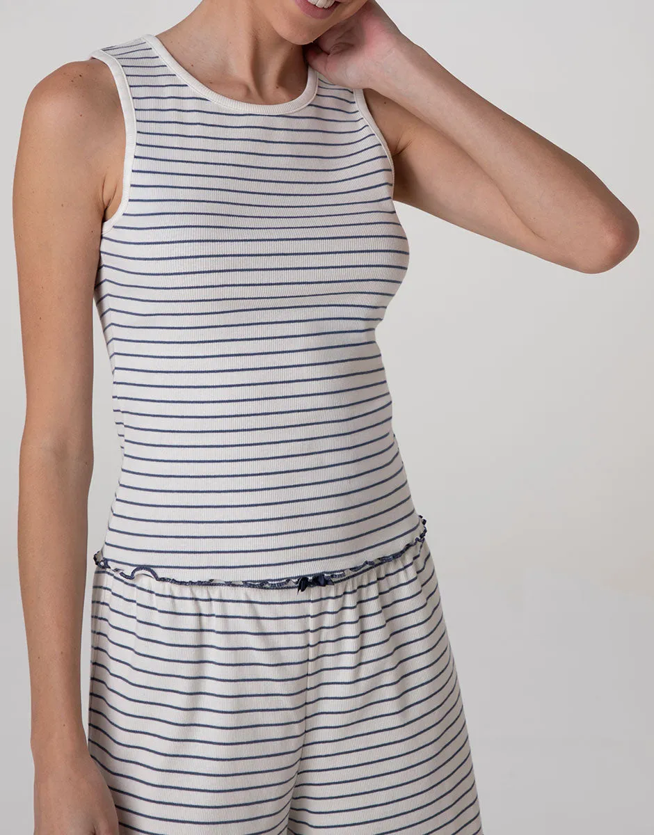 Lovable pigiama corto cotone righe top e shorts blu polvere