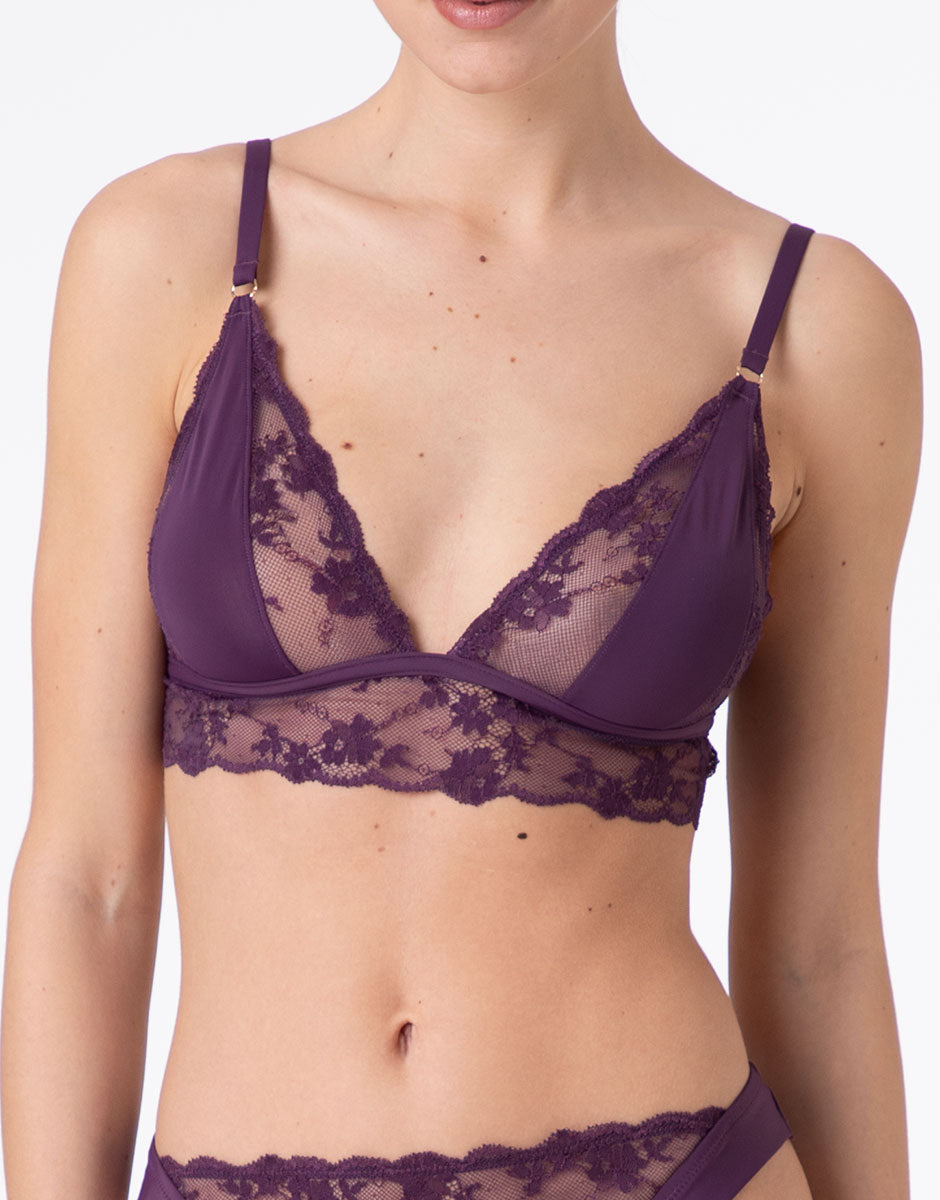 Lovable Delicate Floral Lace Reggiseno Triangolo pizzo viola mora