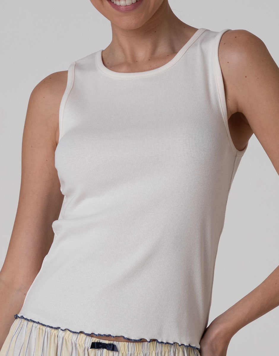 Lovable Girocollo Canotta a Costine bianco latte cotone