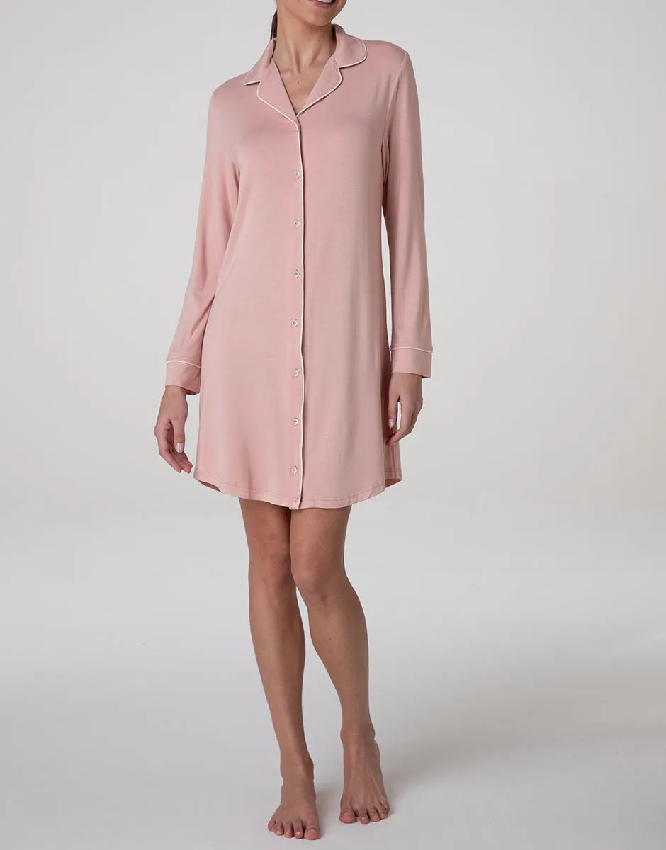 Lovable Camicia da notte aperta viscosa rosa blush bottoni