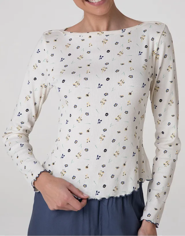 Lovable T-shirt Manica Lunga Scollo Barchetta cotone bianco latte