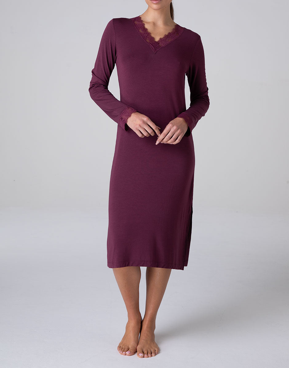 Lovable Elegant Modal camicia notte lunga vinaccia pizzo