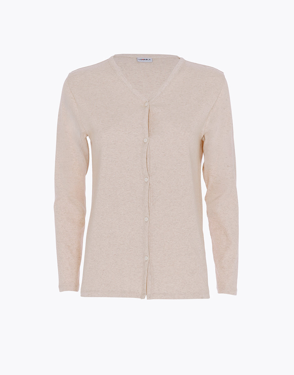 Lovable Cardigan Aperto Cotone a Costine beige melange