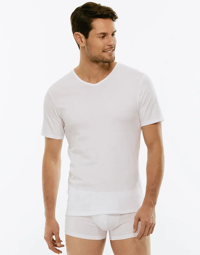 Lovable Man 100% Pure Cotton t-shirt scollo V bianco cotone