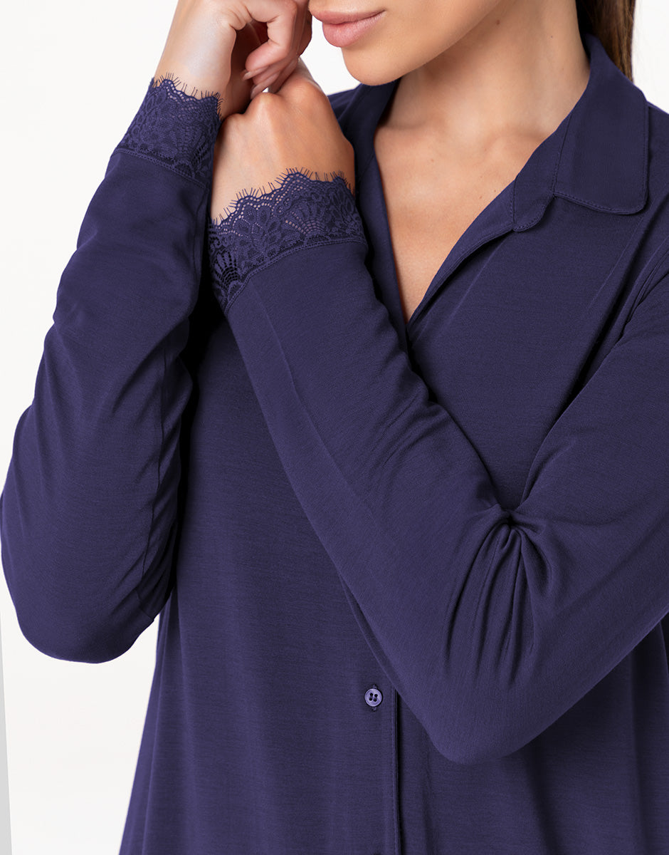 Lovable Elegant Modal Pigiama Lungo Blu Notte in Modal