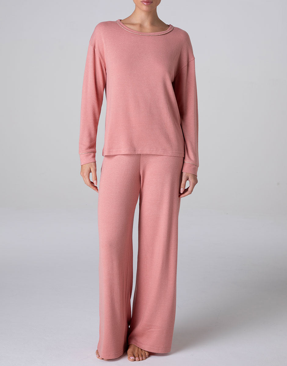 Lovable Warm Fluffy pigiama lungo girocollo rosa terracotta