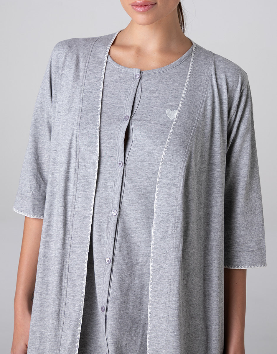 Lovable kimono jersey grigio melange manica 3/4 con cintura