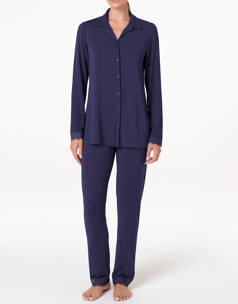 Lovable Elegant Modal Pigiama Lungo Blu Notte in Modal