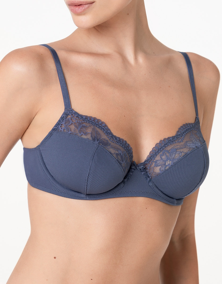 Lovable Casual Rib Lace reggiseno ferretto blu polvere microfibra