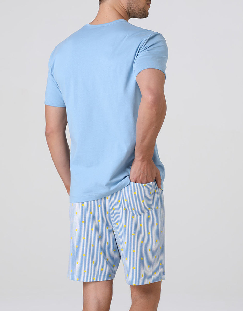 Lovable Man Jersey pigiama corto azzurro manica corta cotone