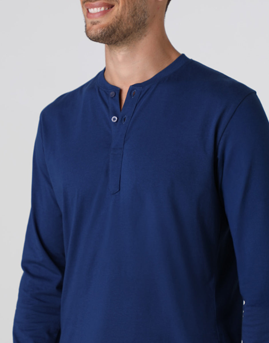 Lovable Man Serafino Pigiama Lungo Uomo Blu Jersey