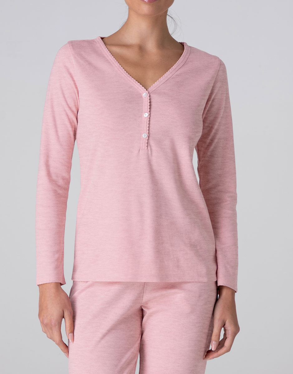 Lovable Serafino Interlock pigiama lungo rosa melange caldo