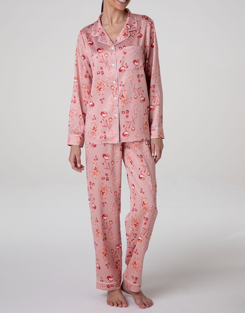 Lovable pigiama lungo aperto rosa terracotta satin