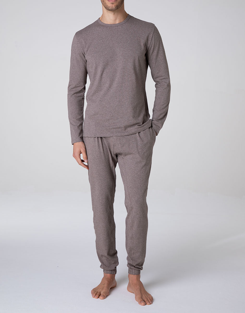 Lovable Man Pigiama Lungo Jersey Marrone Melange Cotone