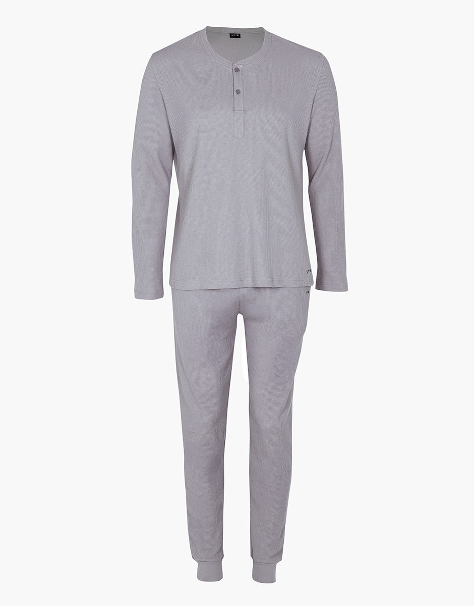 Lovable Man Serafino Waffle pigiama lungo grigio cotone