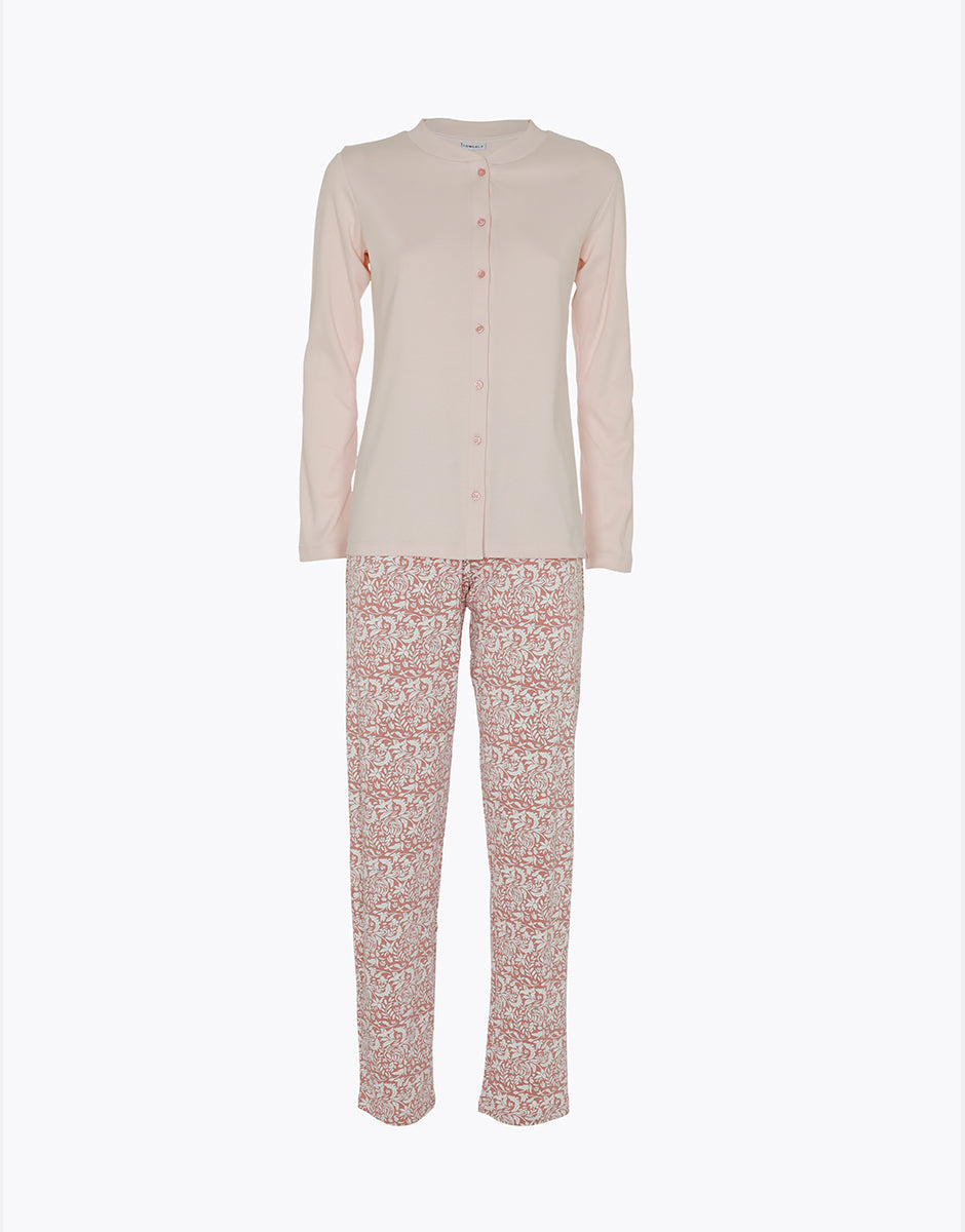 Lovable Lifewear pigiama lungo aperto interlock rosa cipria