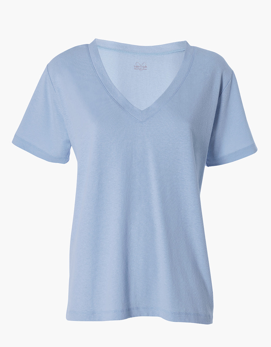 Lovable Cotton Linen maglia manica corta scollo V azzurro