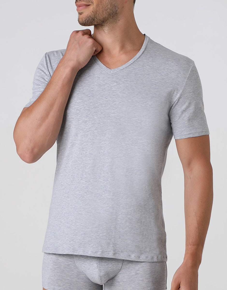 Lovable Man Cotton Stretch t-shirt uomo grigio melange scollo V