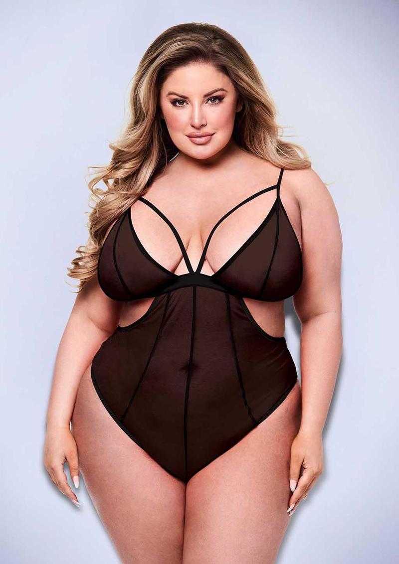 Baci Sexy Crotchless Mesh teddy aperto nero S/M in mesh