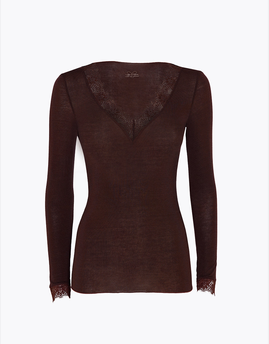 Lovable Ultralight and Warm maglia cioccolato scollo V pizzo