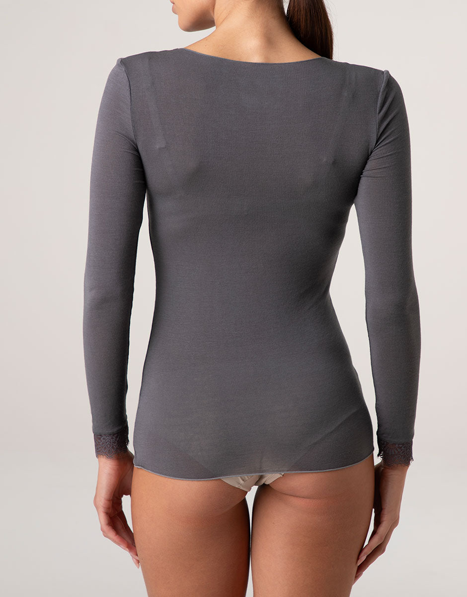 Lovable Ultralight and Warm Maglia Scollo V Grigio Pizzo
