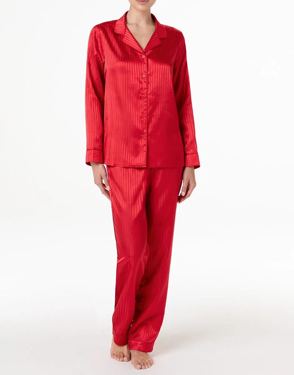 Lovable pigiama lungo aperto satin rosso jacquard