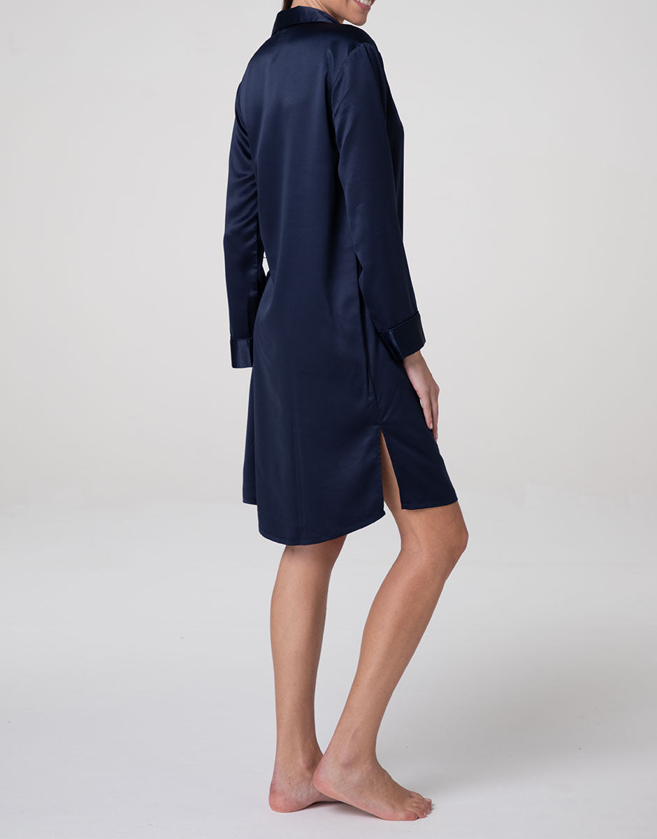 Lovable Satin Serafino camicia da notte manica lunga blu navy