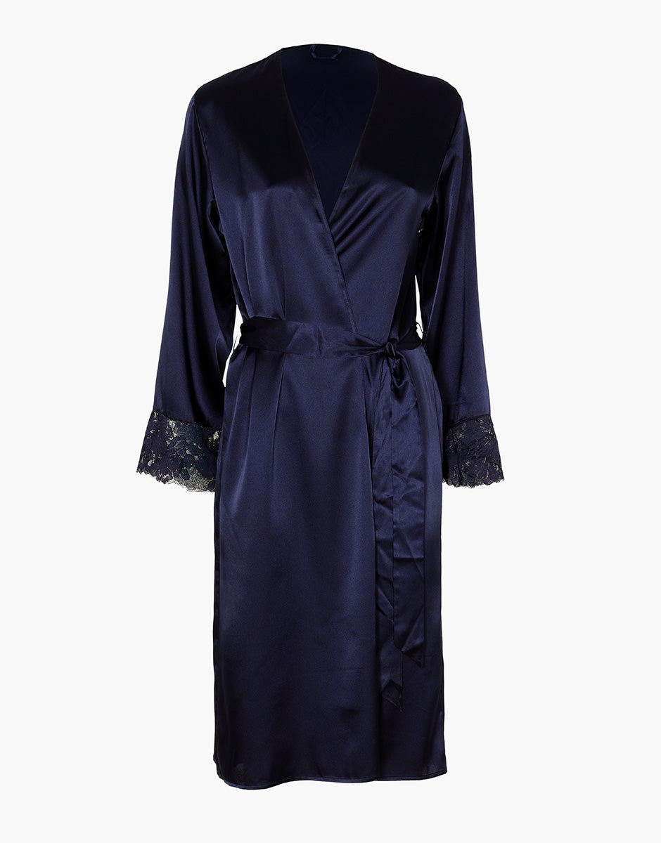 Lovable vestaglia satin blu notte pizzo manica