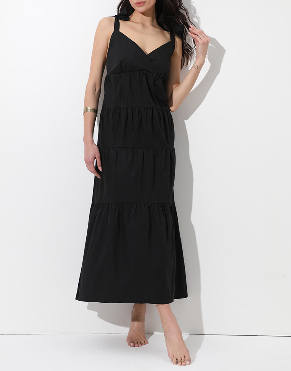 Lovable abito lungo cotone nero spalline annodabili fresco