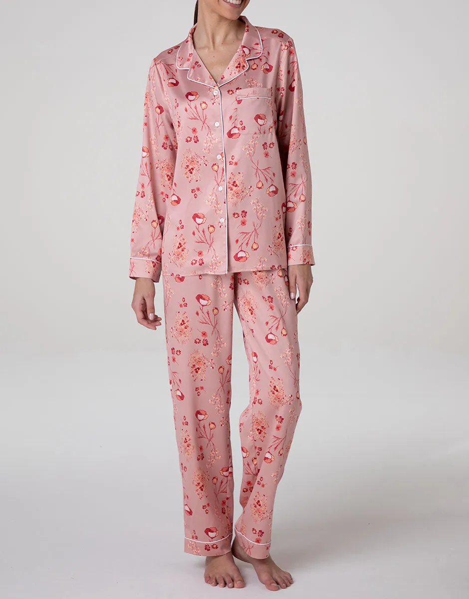 Lovable pigiama lungo aperto rosa terracotta satin
