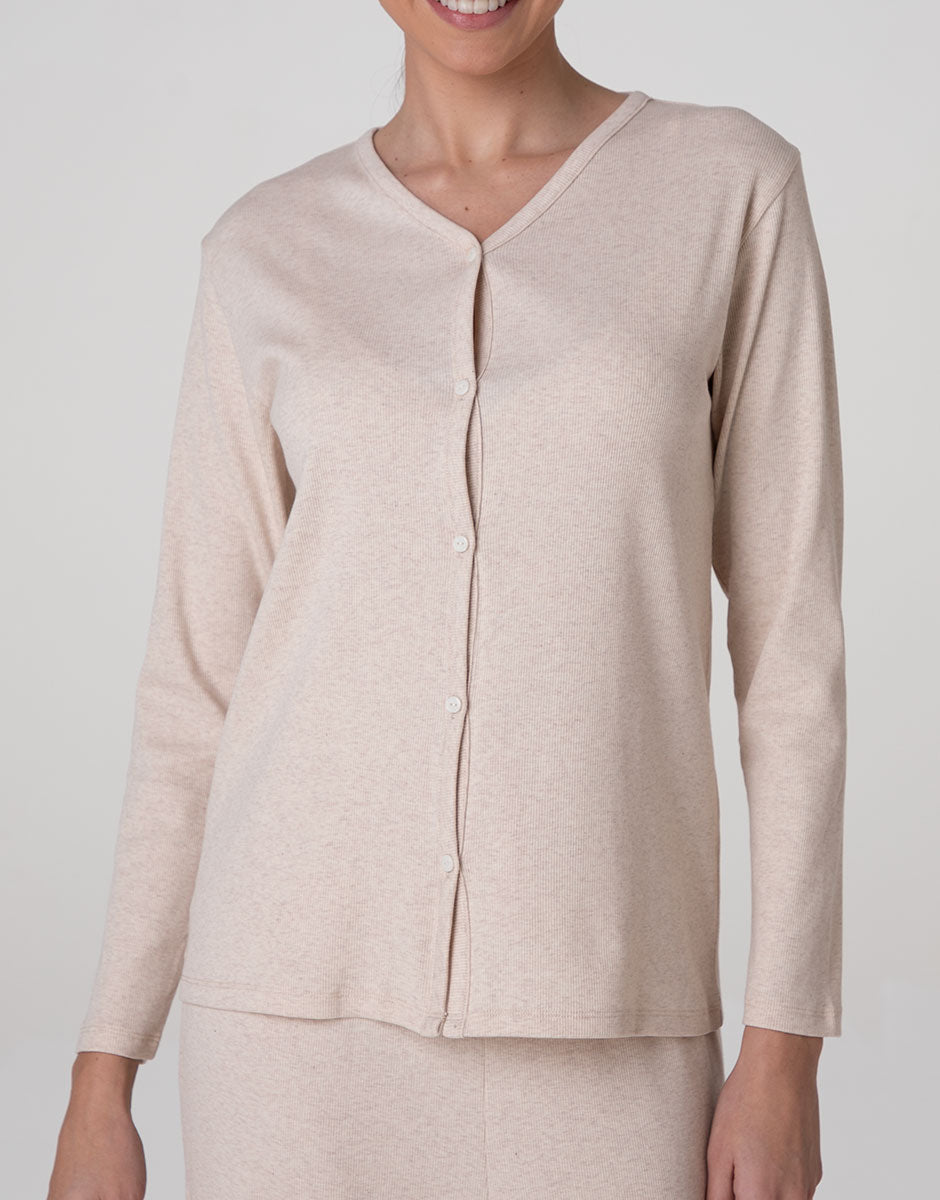 Lovable Cardigan Aperto Cotone a Costine beige melange