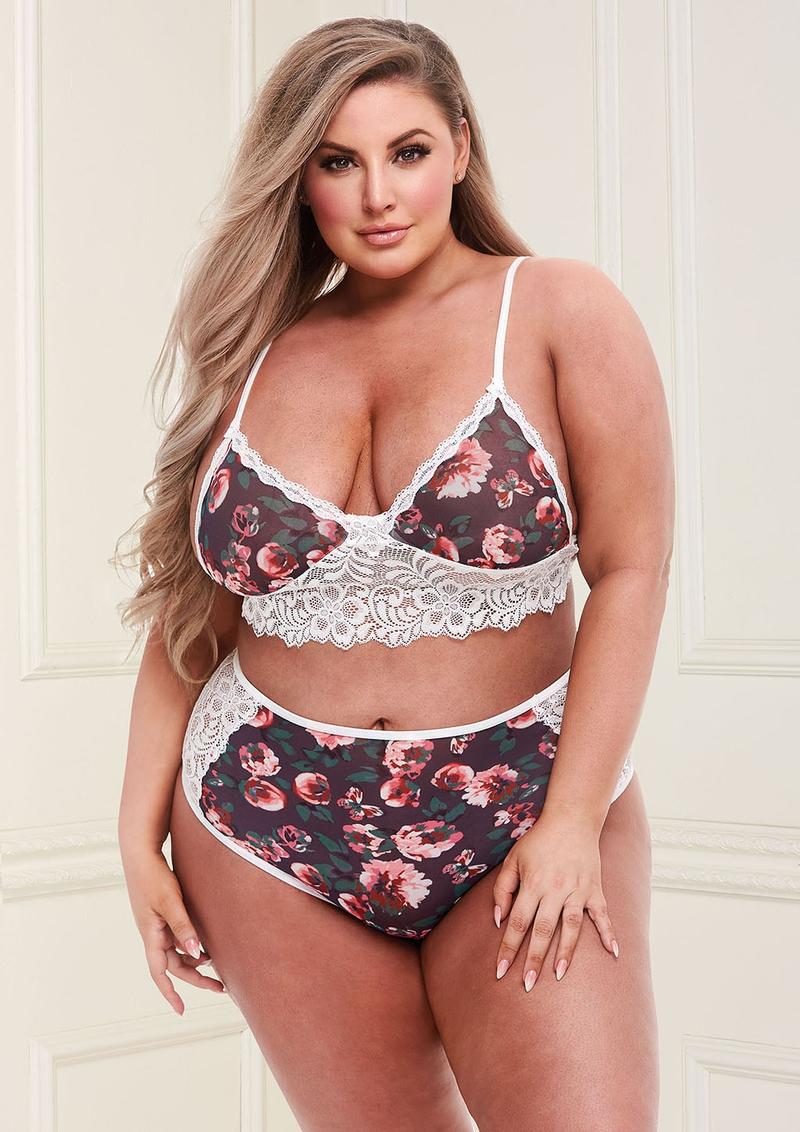 Baci Lingerie Floral Set Bralette e Slip Grigio M Pizzo