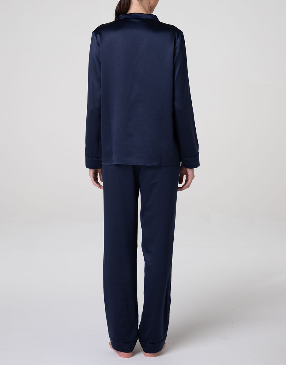Lovable pigiama lungo satin blu navy aperto con bottoni