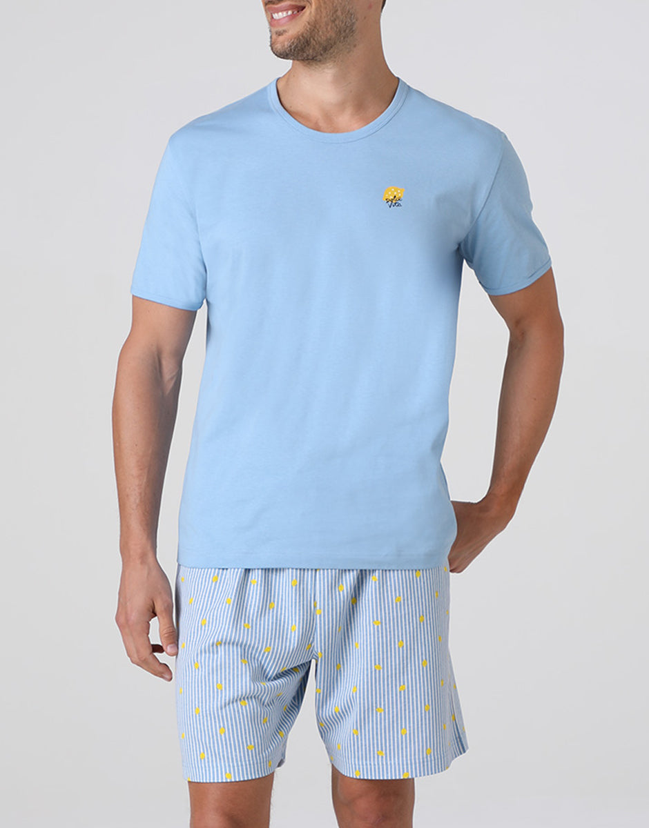 Lovable Man Jersey pigiama corto azzurro manica corta cotone