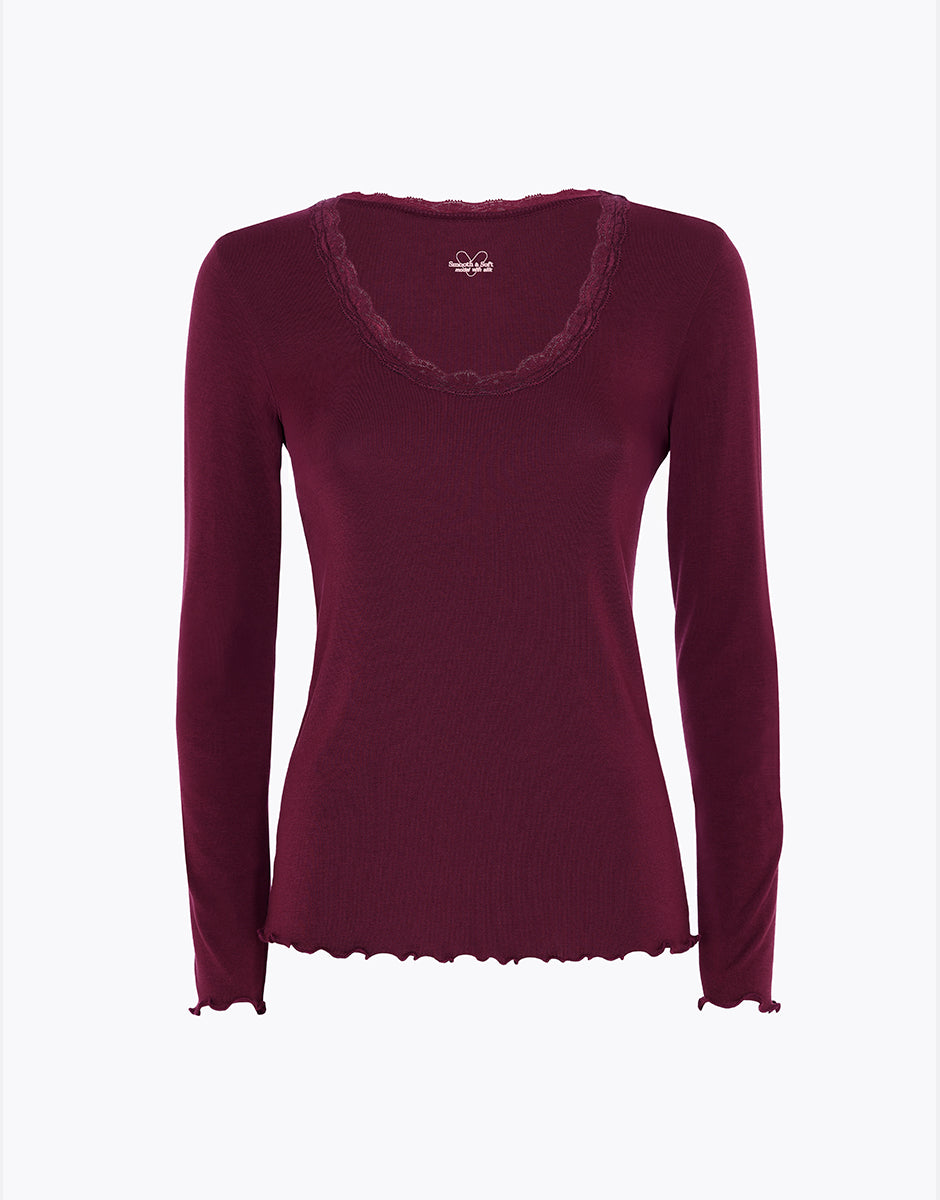 Lovable Warm Modal and Silk maglia manica lunga pizzo vinaccia