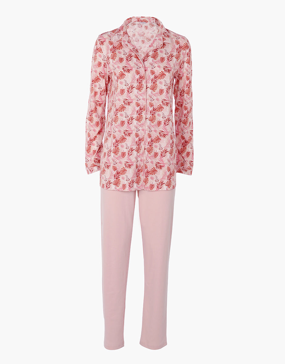 Lovable pigiama lungo aperto jersey rosa polvere stampato cotone