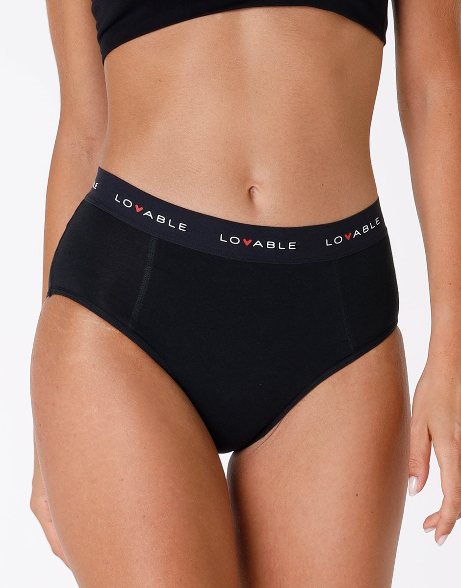 Lovable Slip da Ciclo Alto Nero Cotone Bio Flusso Medio