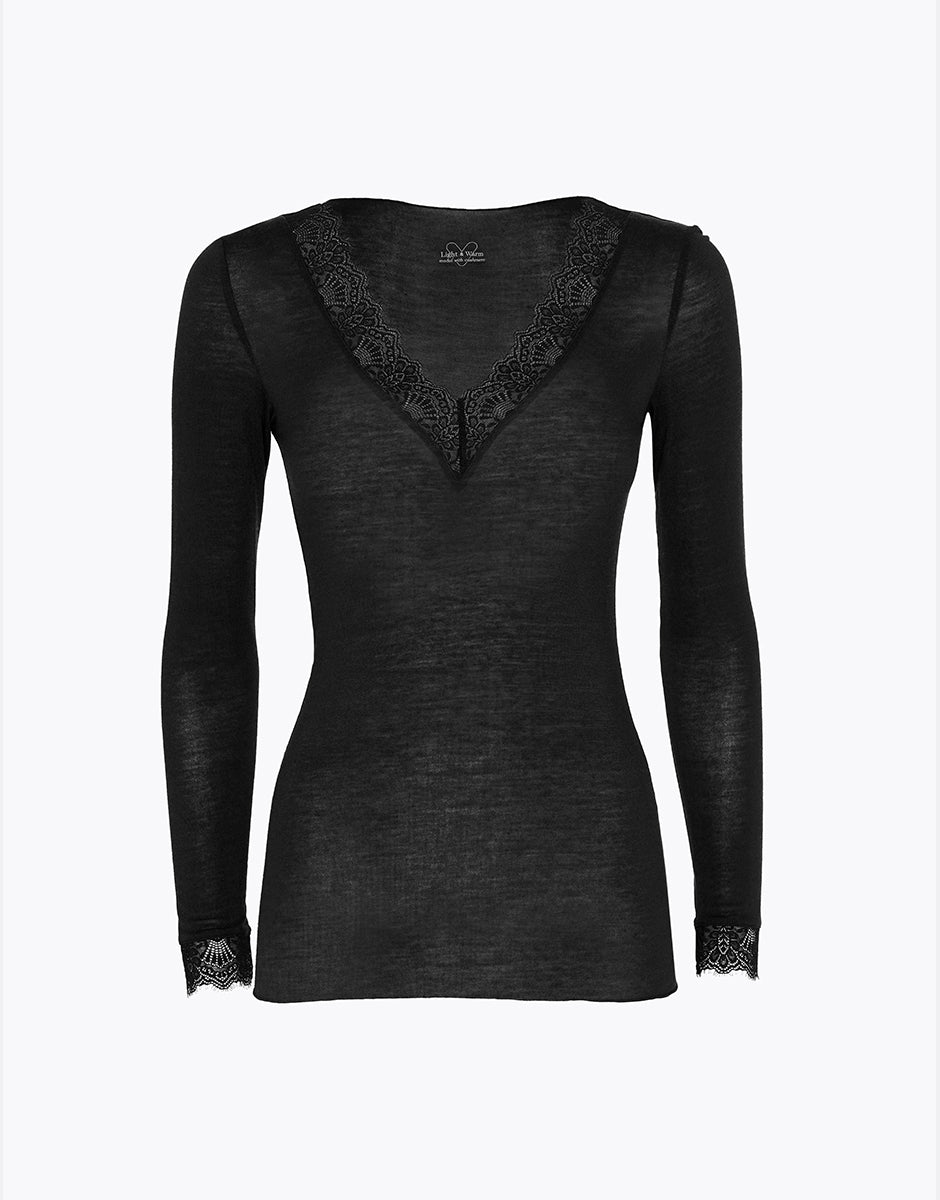 Lovable Ultralight and Warm maglia scollo V nero pizzo